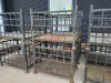 4 X HEAVY DUTY METAL STILLAGES WITH DROP DOWN ACCESS GATE - EACH 140 CM LONG X 100 WIDE X 107 HIGH