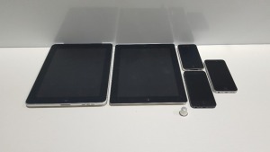 2 X APPLE IPADS AND 3 X IPHONES ALL FOR SPARES