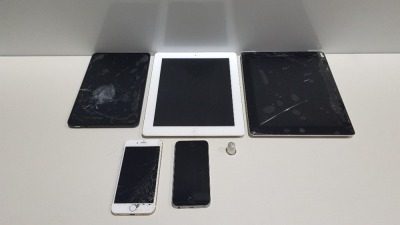 1 X 16GB APPLE IPAD, 1 X APPLE IPAD, 1 X DELL TABLET, 2 X IPHONES ALL FOR SPARES