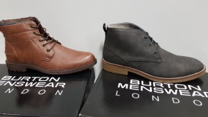 8 X PAIRS OF SHOES IE - 4 X BRAND NEW BURTON MENSWEAR BLACK LEATHER LOOK CHUKKA SHOES UK SIZE 8 AND 4 X BRAND NEW BURTON MENSWEAR BLACK LEATHER LOOK CHUKKA SHOES UK SIZE 9