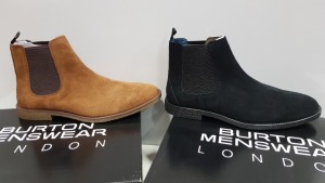 8 X PAIRS OF SHOES IE - 4 X BRAND NEW BURTON MENSWEAR BLACK SUEDE CHELSEA BOOT SHOES UK SIZE 8 AND 4 X BRAND NEW BURTON MENSWEAR BROWN SUEDE CHELSEA BOOT SHOES UK SIZE 9