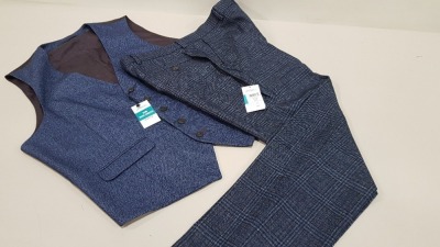 10 X BRAND NEW BURTON MENSWEAR LARGE SLIM BLUE TEXTURE WAISTCOAT AND 6 X BRAND NEW BURTON MENSWEAR 32 S SLIM NAVY RUST TROUSERS