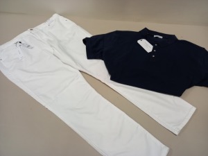 13 PIECE CLOTHING LOT CONTAINING - 9 X BRAND NEW SELECTED HOMME DARK SAPPHIRE POLO SHIRT SIZE XXL AND 4 X BRAND NEW TOPSHOP WHITE LEIGH JEANS SIZE UK 18 RRP £37.99