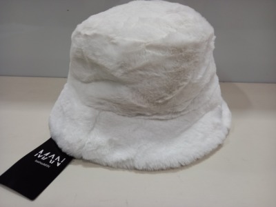 20 X BRAND NEW BOOHOO MAN FAUX FUR BUCKET HAT IN WHITE ONE SIZE