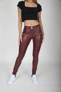 10 X BRAND NEW HUGZ JEANS DESIGNER BRANDED WINE COL FAUX LEATHER BIKER PANTS MID WAIST SIZE 14 - XL - IN INDIVIDUAL BAGS WITH TAGS - BARCODE 1119998884035 - RRP £70 @ TOTAL £700