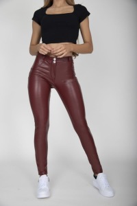 10 X BRAND NEW HUGZ JEANS DESIGNER BRANDED WINE COL FAUX LEATHER PANTS MID WAIST SIZE 14 - XL - IN INDIVIDUAL BAGS WITH TAGS - BARCODE 1119998885035 - RRP £40 @ TOTAL £400