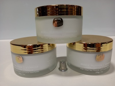 6 X BRAND NEW KEDMA BODY BUTTER - VANILLA WITH DEAD SEA MINERALS AND COCOA SEED BUTTER (200G) TOTAL RRP $594.00