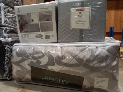 6 X PIECE MIXED BEDDING LOT CONTAINING SUPER KING WEST PARK HOTEL LUXURY HERRINGBONE DUVET SET AND RINGLEYS HOME COLLECTION THEA JACQ THROW ETC