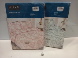 23 X BRAND NEW COLOROLL DOUBLE QUILT COVER SETS IN PINK AND WHITE FLORAL AND BLUE AND WHITE FLORAL