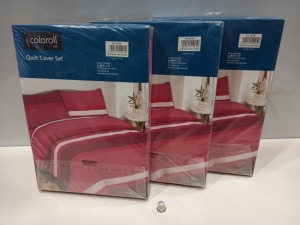 24 X BRAND NEW COLOROLL DOUBLE QUILT COVER SETS IN RED STRIPES