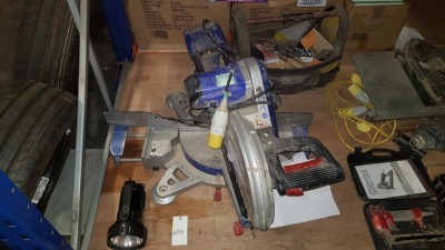 MISC TOOL LOT TO INCLUDE - 110V METABO CHOP SAW (KGS305) TORCH AND STANLEY TOOL BAG WITH QUANTITY OF TOOLS INSIDE