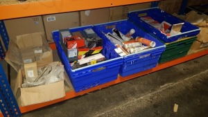 APPROX 100+ ITEMS CONTAINED ON FULL SHELF TO INCLUDE - SILICONE, CUTTING DISKS, FASTENERS, SCREWS, NAILS ETC…