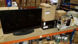 CONTAINED ON FULL SHELF - 1 X 42" SAMSUNG TV, DE-LONGHI MICROWAVE, FELLOWES PAPER SHREDDER, PHILIPS POWER CORE