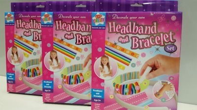 144 X BRAND NEW KIDS CREATE HEADBAND AND BRACELETS SET INCLUDES HEADBANDS, BRACELETS, RIBBONS AND STICKERS ETC IN 3 BOXES