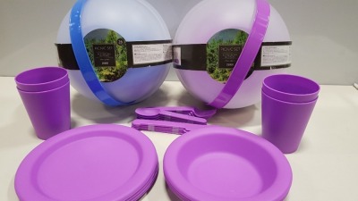 12 X BRAND NEW TESCO 26 PIECE CAMPING/PICNIC SET IN BLUE AND PURPLE. - IN 6 BOXES