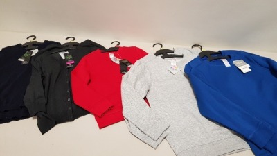 APPROX 240 X BRAND NEW ASSORTED BOYS COTTON RICH SWEATSHIRTS IN COLOURS RED, BLUE, BLACK ETC - IN 4 BOXES