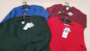 APPROX 150 X BRAND NEW ASSORTED CHILDRENS SCHOOLWEAR IE BLUE, RED AND BLACK CARDIGANS AND JUMPERS. - IN 5 BOXES