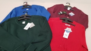 APPROX 150 X BRAND NEW ASSORTED CHILDRENS SCHOOLWEAR IE BLACK AND BLUE JUMPERS AND RED GIRLS CARDIGANS. - IN 5 BOXES