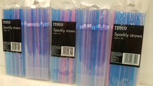 APPROX 2000 PACKS OF 40 TESCO SPARKLY STRAWS IN VARIOUS COLOURS