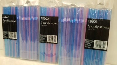 APPROX 2000 PACKS OF 40 TESCO SPARKLY STRAWS IN VARIOUS COLOURS