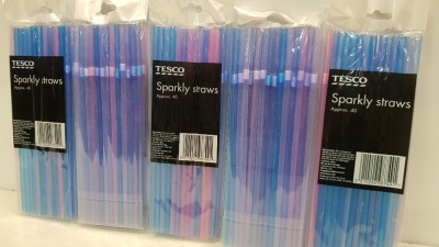 APPROX 2000 PACKS OF 40 TESCO SPARKLY STRAWS IN VARIOUS COLOURS