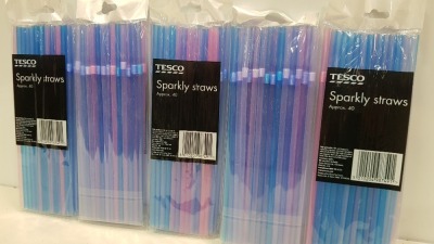 APPROX 2000 PACKS OF 40 TESCO SPARKLY STRAWS IN VARIOUS COLOURS