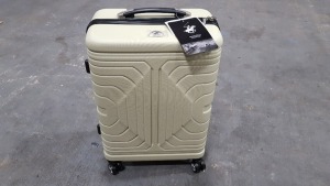 1 X BRAND NEW BEVERLY HILLS POLO CLUB IVORY COLOURED SUITCASE - FULLY LINED INTERIOR - DURABLE IMPACT RESISTANT SHELL - 4 MULTI-DIRECTION SPINNER WHEELS - IRON PUSH BUTTON HANDLE SYSTEM RRP: £155