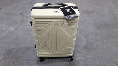 1 X BRAND NEW BEVERLY HILLS POLO CLUB IVORY COLOURED SUITCASE - FULLY LINED INTERIOR - DURABLE IMPACT RESISTANT SHELL - 4 MULTI-DIRECTION SPINNER WHEELS - IRON PUSH BUTTON HANDLE SYSTEM RRP: £155