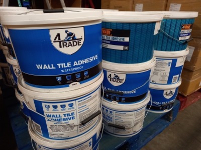 11 X 10LITRE TUBS OF (4 TRADE) WATERPROOF WALL TILE ADHESIVE WITH NON SLIP FORMULA & MOULD RESISTANT