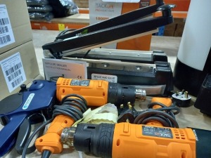 2 X (TRACK LIFE) PRO HEAT GUNS 1800W, 2 X IMPULSE HAND SEALERS IS300 540, 1 X (SWING) STICKER GUN