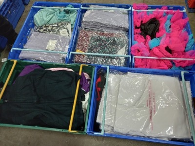 5 TRAYS (NOT INCLUDED) OF VARIOUS ITEMS OF CLOTHING IE PINK DRESSES, BLACK JUMPERS AND PULL & BEAR DRESS ETC