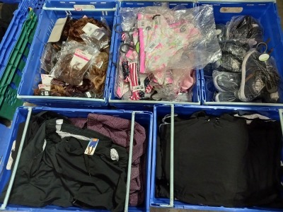 5 TRAYS (NOT INCLUDED) OF VARIOUS ITEMS OF CLOTHING IE POLKADAT SHORTS, KIDS SHOES AND FLOWER KNICKERS ETC