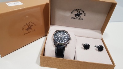 BRAND NEW BEVERLY HILLS POLO CLUB MENS WATCH + CUFFLINKS SET PRODUCT CODE: BH107-02-GS