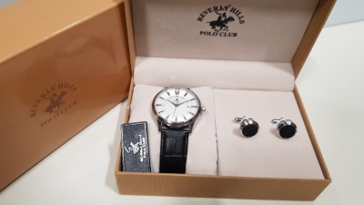 BRAND NEW BEVERLY HILLS POLO CLUB MENS WATCH + CUFFLINKS SET PRODUCT CODE: BH107-01-GS