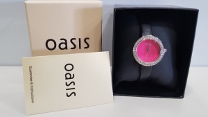 5 X BRAND NEW OASIS LADIES BLACK WATCH WITH ROUND PINK FACE AND GENUINE LEATHER STRAP PRODUCT CODE: B1522