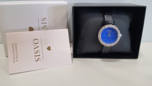 5 X BRAND NEW OASIS LADIES BLACK WATCH WITH BLUE ROUND FACE AND GENUINE LEATHER STRAP PRODUCT CODE: B1521