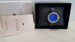 5 X BRAND NEW OASIS LADIES BLACK WATCH WITH BLUE ROUND FACE AND GENUINE LEATHER STRAP PRODUCT CODE: B1521