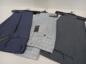 20 X PAIRS OF BRANDED GENTS ASSORTED BLACK, GREY, NAVY BLUE TROUSERS WITH TAGS IN ASSORTED SIZES - TOTAL RRP £320