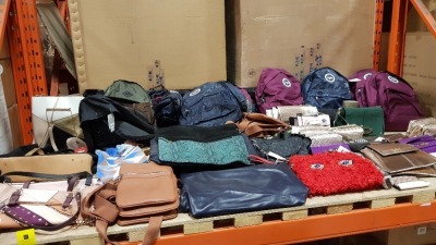 APPROX 50 X VARIOUS BRAND NEW LADIES BAGS & PURSES, BACKPACKS, CLUTCHBAGS AND SHOULDER BAGS ON A FULL SHELF INCLUDES RIVER ISLAND, HYPE & DOROTHY PERKINS