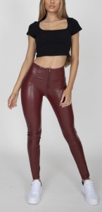 10 X BRAND NEW HUGZ JEANS DESIGNER BRANDED WINE COL FAUX LEATHER PANTS HIGH WAIST SIZE 12 - L - IN INDIVIDUAL BAGS WITH TAGS - BARCODE 1119998885024 - RRP £40 @ TOTAL £400