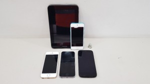 1 X SAMSUNG TABLET 1 X APPLE IPOD 6TH GEN 2 X APPLE IPHONES 1 X MOTOROLLA SMARTPHONE - ALL FOR SPARES