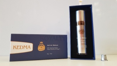 3 X BRAND NEW BOXED ROYALTY KEDMA ACTIVE SERUM WITH DEAD SEA MINERALS, MATRIXYL SYNTHE'6 & OMEGA 3 - 50G TRRP $2,399.85
