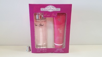 17 X BRAND NEW BOXED DESIGNER FRENCH COLLECTION PARIS GIRL GIFT SET CONTAINING 100ML EAU DE PARFUM AND 90ML PERFUMED BODY LOTION.