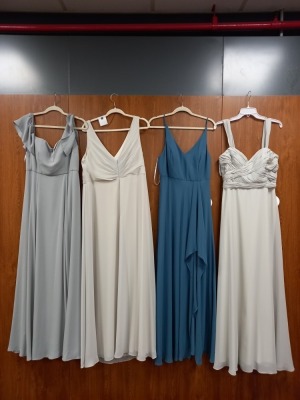 4 X EVENING DRESSES TO INCLUDE - - WTOO/STYLE 00912/SIZE 8/COLOUR MOONBEAM - WTOO/STYLE 00913/SIZE 10/COLOUR KAIYO - WTOO/STYLE 00914/SIZE 18W/MOONBEAM - WTOO/SIZE 10/STYLE 00755/PEBBLE