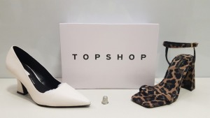 15 X BRAND NEW TOPSHOP SHOES - BRAND NEW ROCCO TRUE LEOPARD HEELED SHOES, HARRI BLACK AND GOLDEN WHITE SHOES UK SIZE 6 AND 7 RRP £39.00 (MINIMUM TOTAL RRP £585.00)