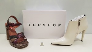 15 X BRAND NEW TOPSHOP SHOES - BRAND NEW HARLOW WHITE HEELED SHOES AND RIPPLE NATURAL BOOTS UK SIZE 4 AND 5 RRP £39.00 (MINIMUM TOTAL RRP £585.00)