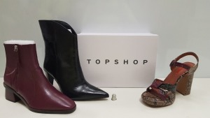 15 X BRAND NEW TOPSHOP SHOES -BRAND NEW RIPPLE NATURAL HEELED SHOES UK SIZE 4, BURGUNDY MARGOT BOOTS AND HAVANNAH BLACK BOOTS UK SIZE 5 RRP £49.00 (MINIMUM TOTAL RRP £735.00)