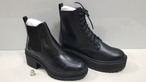 11 X BRAND NEW TOPSHOP SHOES - 7X BRAND NEW BRAZEN BLACK ANKLE BOOTS UK SIZE 5 RRP £36.00 AND 4 X BRAND NEW BRAZEN BLACK BOOTS UK SIZE 8 RRP £42.00 (TOTAL RRP £420.00)
