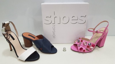 18 X BRAND NEW TOPSHOP SHOES - IE RUBIES PINK, KOLOUR BACKLESS, RILEY PINK, KICK GOLD AND KARA BLACK ETC (TOTAL RRP £970.00)