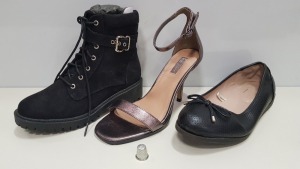 13 X BRAND NEW SHOES IN VARIOUS STYLES AND SIZES IE - BLACK MONA BOOTS, BLACK PUMPS, BLACK HIGH HEELS AND TRAINERS ETC